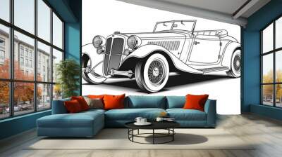 Vintage car hand drawn ink sketch Wall mural