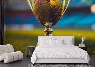 World championship winner cup trophy at sports stadium. Wall mural