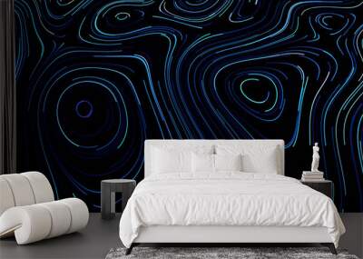 Black background . Motion . Blue and green lines outline the contour and stretch like a maze . Wall mural