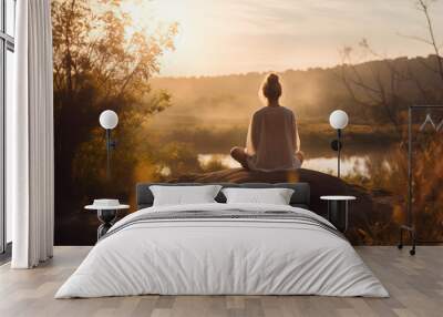 person meditating in nature with an emphasis on tranquility, mindfulness, and relaxation Wall mural