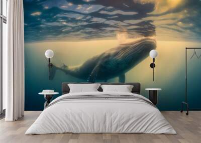 whale in the water with beautiful light Wall mural