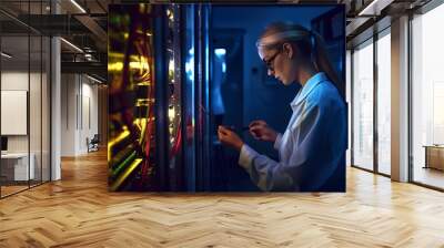 Woman engineer repair server room Wall mural