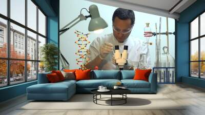 Man making a test in chemistry laboratory, science development Wall mural