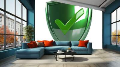 3D Green Shield with Tick Sign on Transparent Background Wall mural