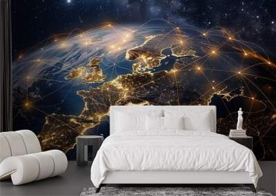 Global network connection over the world, Internet Concept of global business, Ai Generated Wall mural