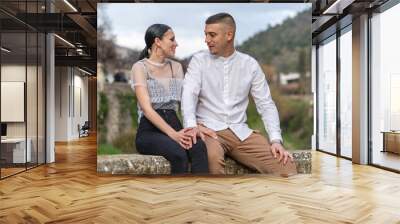 Happy young caucasian heterosexual couple in love on valentine Wall mural