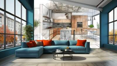 Modern Kitchen Design Sketch Wall mural