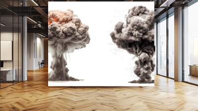 Nuclear explosion cloud isolated on white background big mushroom cloud pair. Generative AI Wall mural