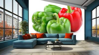 Bell peppers in red, yellow, and green isolated on white background Wall mural