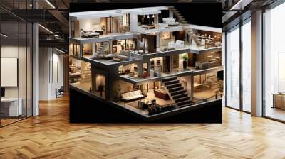 3d cut out plan house where each individual room is functional in itself Wall mural