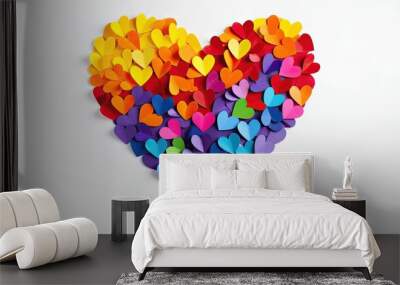 colorful heart made of splashes, LGBTQ Rainbow made out of hearts with white background Wall mural