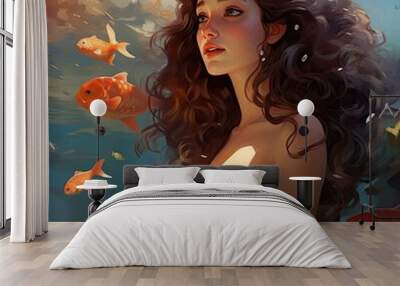 mermaid and fish Wall mural