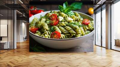 Pasta salad with green pesto Wall mural