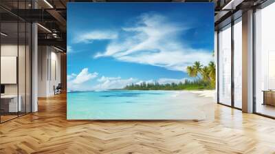 tropical island with palm trees, white sand and coco palms travel tourism wide panorama background concept, amazing beach landscape Wall mural