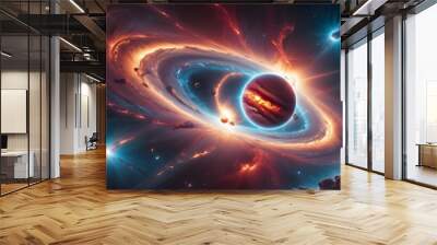 Outer space with alien planets and explosion Wall mural