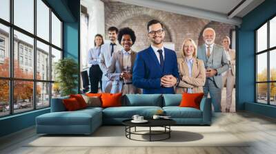 Portrait of successful group of business people at modern office. Wall mural