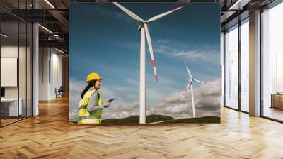 Windmill engineer inspection and progress check wind turbine Wall mural