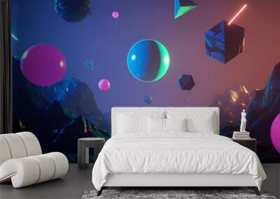 3d elements isolated and floating in the earth illustration  Wall mural