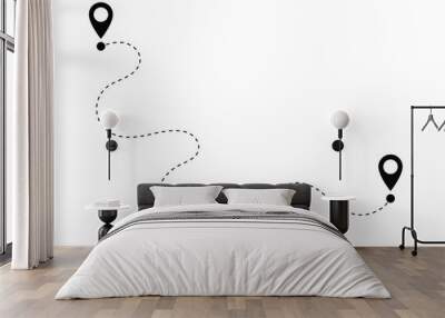 Route icon. Two points with dotted path and location pin. Route location icon two pin sign and dotted line road. Start and end journey symbol. Vector Wall mural