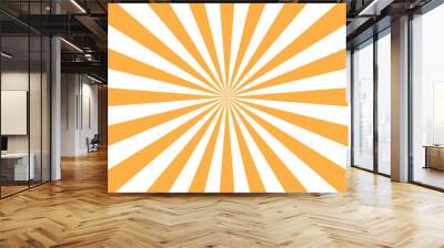 Vector orange sun rays and sunburst backdrop background. Sunbeam sunrise burst illustration with spiral sunray and striped pattern Wall mural