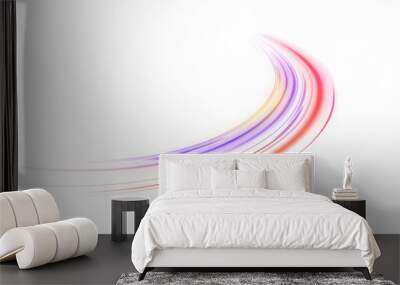 Vector purple and blue glowing lines air flow effect. Light trail wave, fire path trace line, car lights, optic fiber and incandescence curve twirl.  Big data traffic visualization, dynamic high speed Wall mural