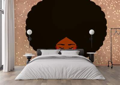 hand-drawn beautiful abstract woman with closed eyes with afro hairstyle on a light polka dot background, with place for text Wall mural