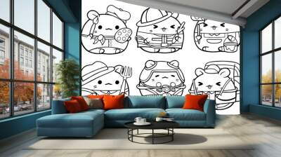 Set vector outline illustration of cute hamster character for coloring book Wall mural