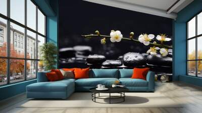 branch tropical flower with therapy stones Wall mural