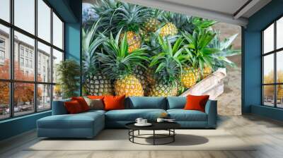 Close up of Fresh Pineapples. Wall mural