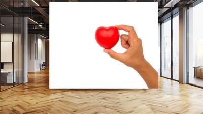 hand holding a red heart-shaped object against a transparent background. Wall mural