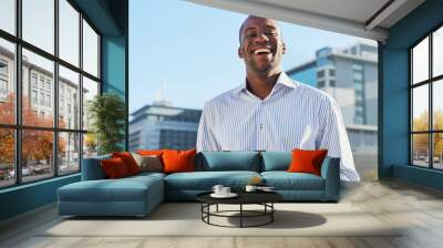 Confident Businessman Smiling Outdoors in Urban Setting Wall mural