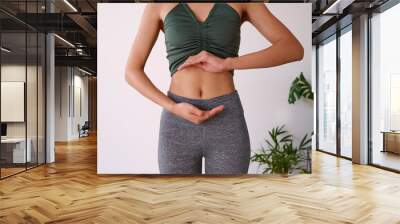 Cropped shot of a young multi-ethnic woman's stomach cupped by her hands Wall mural