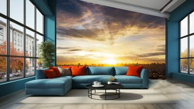 Evening cloudscape in city, Colorful sunset Wall mural