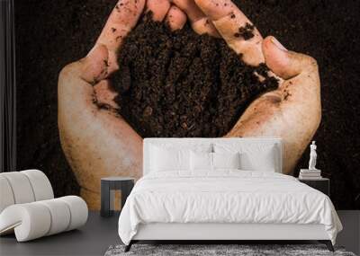 Hands dirty with clay , soil background Wall mural