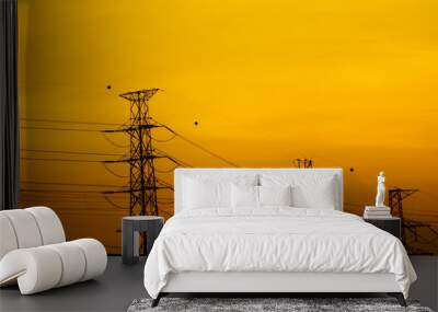 The silhouette of a high voltage pole Wall mural