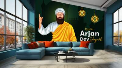 Guru Arjan Dev Ji birth celebration is on 15 April. Guru Arjun Dev portrait, poster, banner, printable, Sikh Vector. Wall mural