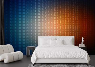 2d illustration abstract digital binary data on computer screen Wall mural