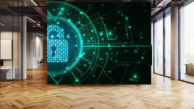 2d illustration Safety concept: Closed Padlock on digital background
 Wall mural