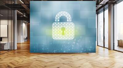 2d illustration Safety concept: Closed Padlock on digital background Wall mural