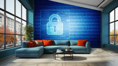 2d illustration Safety concept: Closed Padlock on digital background Wall mural