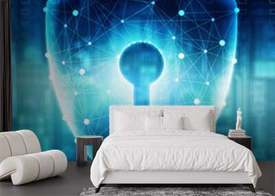 2d illustration technology cyber security in shield
 Wall mural