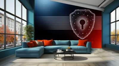 2d illustration technology cyber security in shield Wall mural