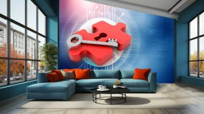 3d illustration Jigsaw puzzle with key
 Wall mural