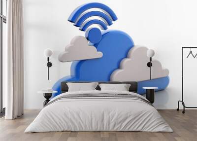 3d rendering Cloud online storage icons with wifi Wall mural