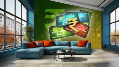 3d rendering  credit or debit card with indian rupee Wall mural