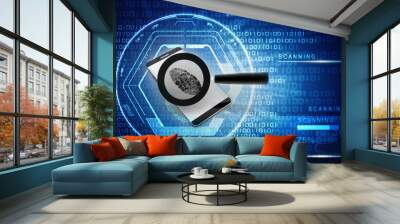 3d rendering fingerprint and magnify glass with mobile phone Wall mural