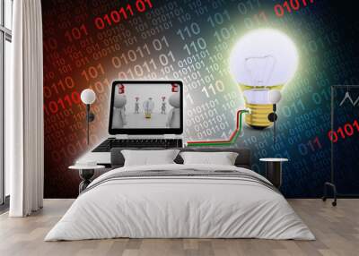 3d rendering led light bulb on laptop Wall mural