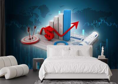 3d rendering Stock market online business concept. business Graph with dollar sign Wall mural