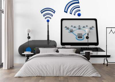 3d rendering Transmitter Wi-Fi modem with laptop
 Wall mural