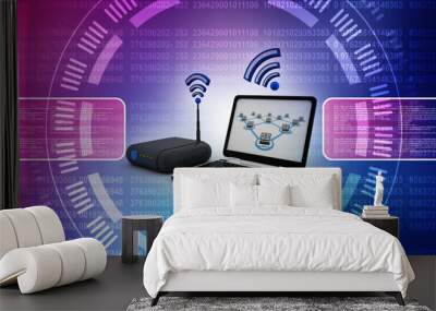 3d rendering Transmitter WiFi with laptop
 Wall mural